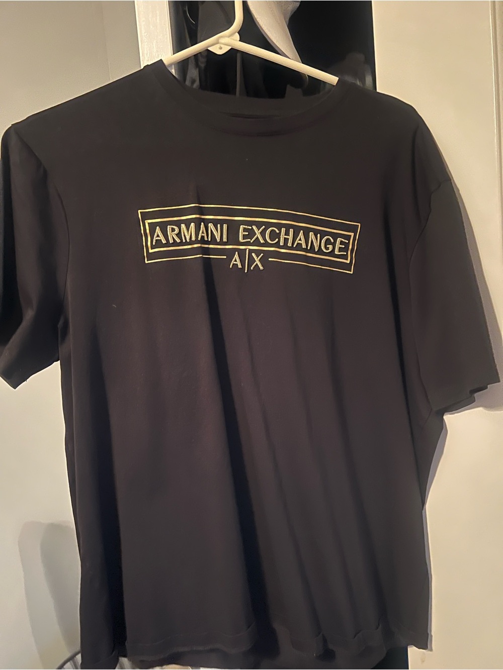 Armani exchange black tshirt with gold metsllic sewn lettering L